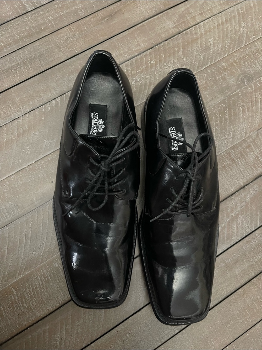 Stafford Black Patent Lace-Up Oxfords